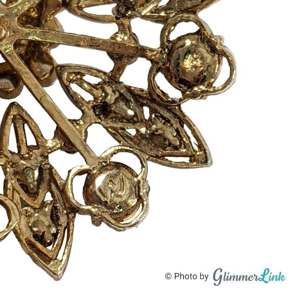 Vintage LC Liz Claiborne Orange & Brown Floral Burst Gold Tone Brooch Pin - Picture 8 of 9